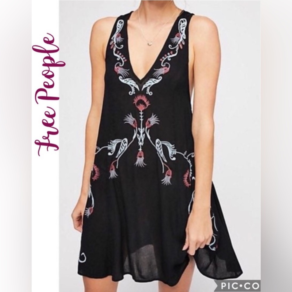 Free People Black Embroidered Gauze Dress